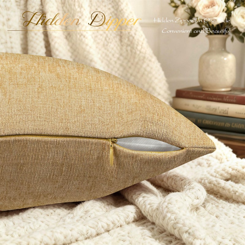 BRAWARM Throw Pillow Covers 12x20 Inches - Gold Chenille Lumbar Pillow Covers Pack of 2, Solid Dyed Soft Chenille Pillow Cases for Couch Sofa Bed Home Decoration - Image 5